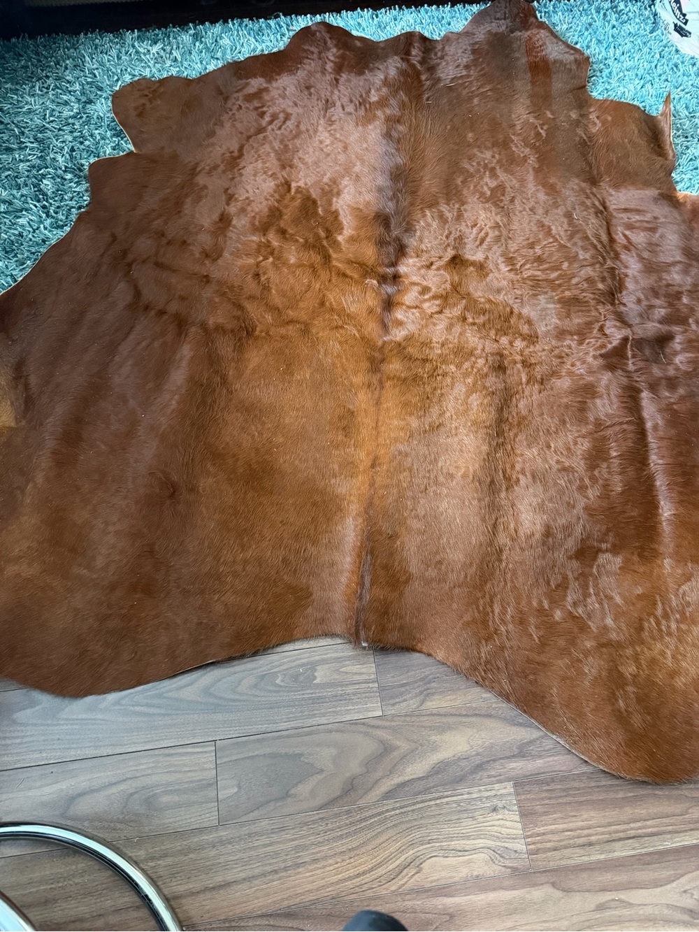 Genuine Leather Cowhide Area Rug Brown Chestnut